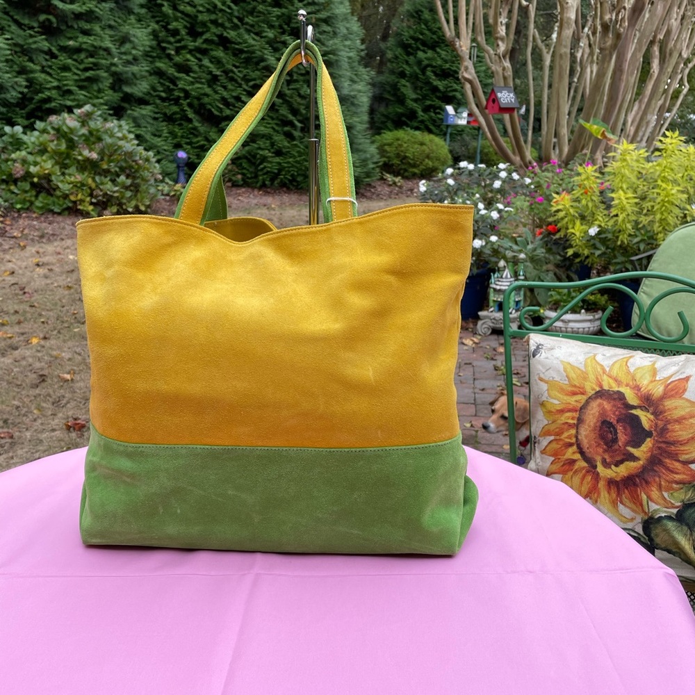 PRICE REDUCED!!  Lemon Lime sturdy suede tote.